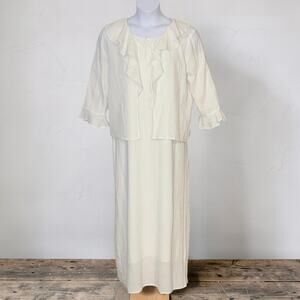 Vintage 90s Giorgio Fiorlini Ivory Maxi Dress Ruffle Jacket Set Boho Bridal 12
